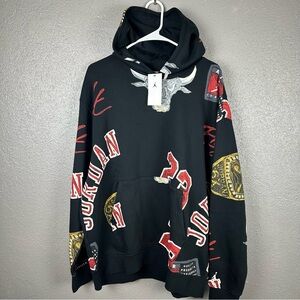 Nike Air Jordan Brooklyn Fleece Men's XL AOP Pullover Hoodie FN4545-010 Jumpman